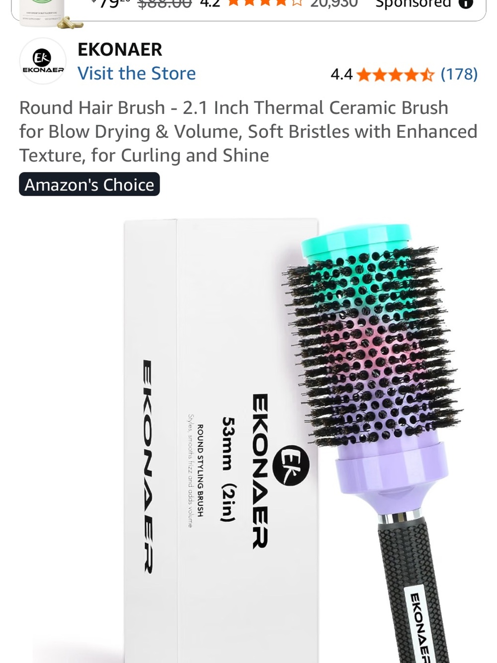 Turquoise Purple Round Hair Brush - 2.1 Inch Thermal Ceramic Styling Brush